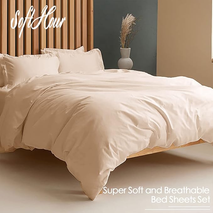 Twin Beige Sheet Set, 4 Piece Microfiber Bed Sheets，Soft Flat Bed Sheets Cover, Hotel Luxury 1800 High Thread Count Comfy Sheets, 21" Deep Pocket Fitted Sheets, Wrinkle Free