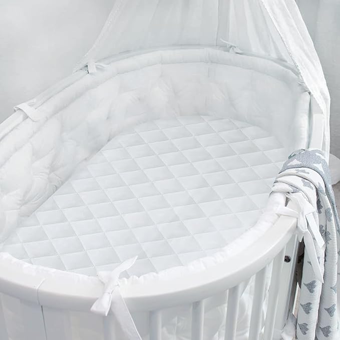 Bassinet Mattress Pad Cover Fit for Hourglass/Oval Bassinet Mattress, Waterproof Bassinet Mattress Protector Quilted Bassinet Sheets (32"x17") 2 Pack for Boys Girls, White