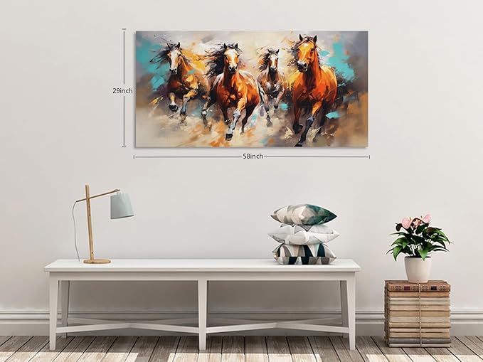 KUNHAAH Wall Art Canvas Painting Running Horse 1 Piece Symbolizes Success and Power Abstract Artistic Background Picture Poster Print Framed and Stretched Ready to Hang for Living Room Bedroom
