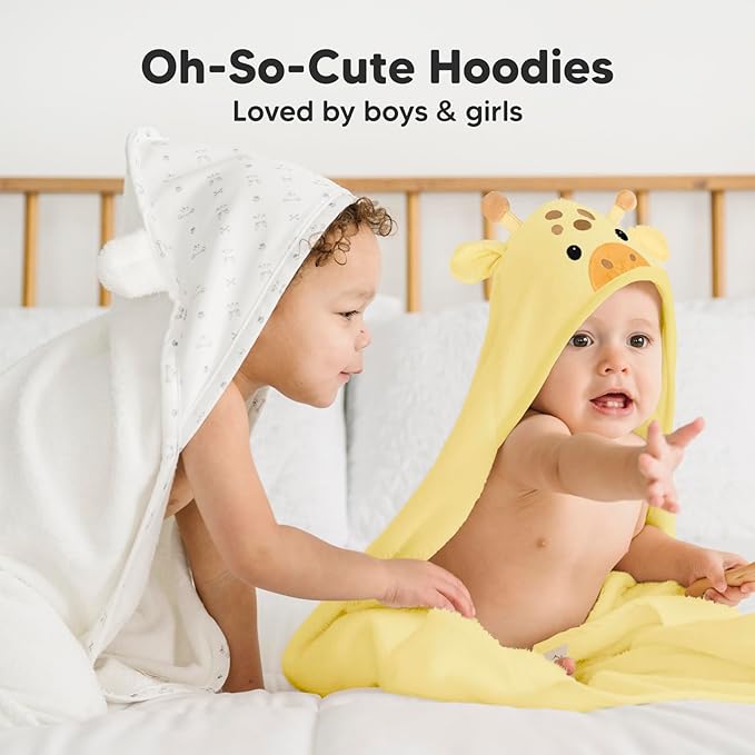KeaBabies Hooded Baby Towel for Newborn - Viscose Derived from Bamboo Large Baby Bath Towels with Hood for Boys, Girls, Toddler, Extra Absorbent & Soft Newborn Bath Essentials (Giraffe, Regular)