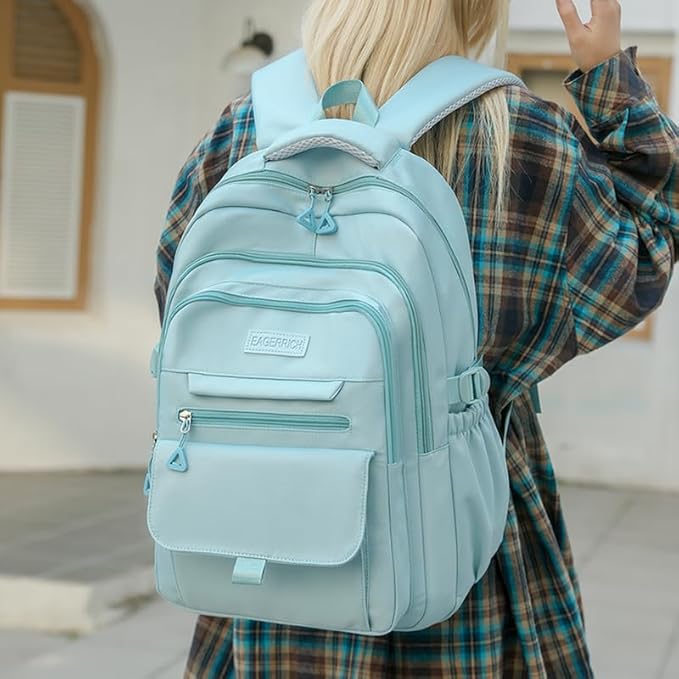 Eagerrich School Cute Aesthetic Backpack Girls Basckpack for Students Kids Teen Girls Large Capacity Bookbags College Backpacks Laptop Lightweight Bookbag Casual Travel Daypacks School Bag（Blue）