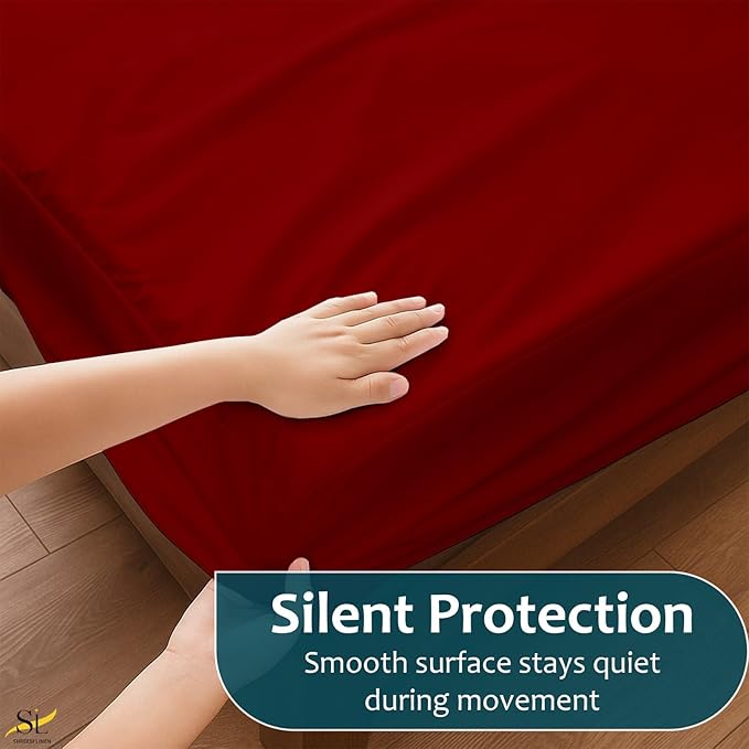 Mattress Protector 48x75 3/4 Full Bunk Fitted Sheet Style - Waterproof Vinyl Mattress Cover, Breathable, Bed Wetting & Spill Protection, Fits Mattresses up to 9" Deep (Burgundy)