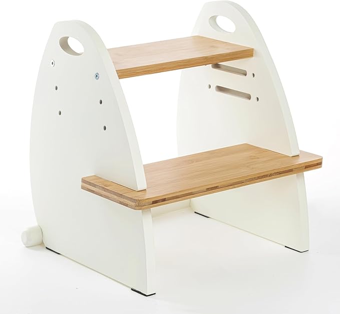 TIKSPCAE Wooden 2 Step Stool for Kids,Toddler Adjustable Triple Height Step Stool,Bamboo Bird-Shaped Design,300lbs Capacity,Ideal for Bathroom,Kitchen,Bedroom