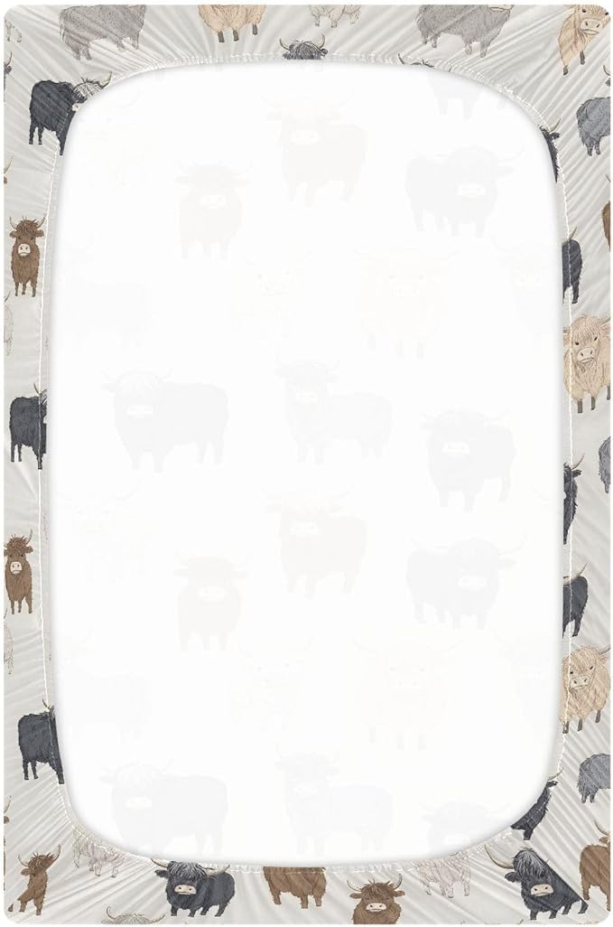 Baby Crib Sheets Fitted Crib Sheet Standard Crib and Toddler Mattress for Boys Girls 39 * 27in Pink Starfish Shell Pattern (Highland Cows Pattern, Small)