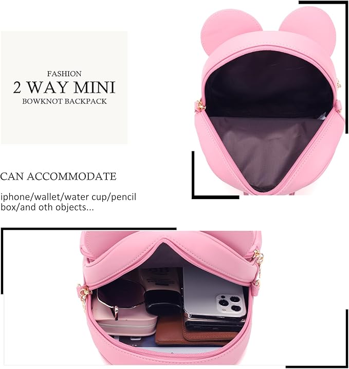 KL928 Girls Mini Backpack Bowknot Polka Dot Cute Small Daypacks Convertible Shoulder Bag Purse for Women