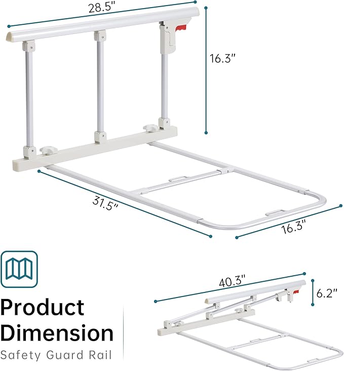 ELENKER Bed Safety Rail, Folding Bed Assist Handle Adjustable Medical Hospital Assistive Devices Bed Railing for Elderly Seniors Adults,28.5"x16.3"