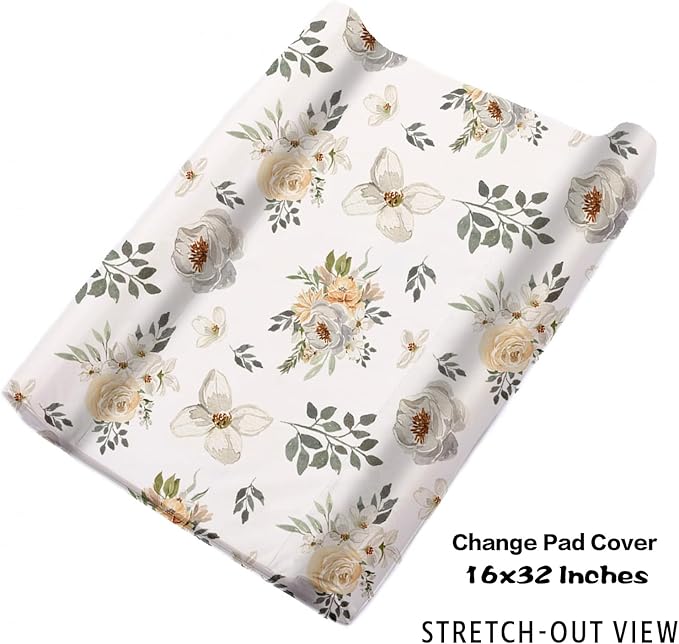 Floral Personalized Baby Crib Bedding Set – Custom Name 5-Piece Nursery Crib Set with Baby Blanket Fitted Sheet Changing Pad Cover Room Rug and Wall Art – Girl’s Nursery Decor