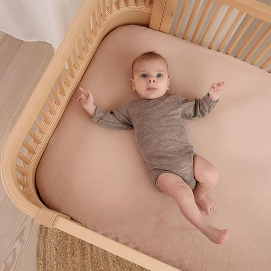 Crib Sheets – Organic Cotton Muslin Fitted Crib Sheet – Standard Size for Baby Boy and Baby Girl 28" x 52" Ultra-Soft and Breathable- 2-Pack (Fog/Blush)