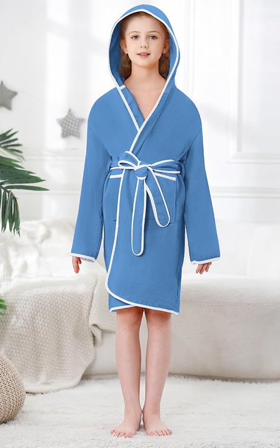Umeyda Boys Girls Bathrobe Soft Towel Hooded Robe Kids Terry Cloth Cotton Robes, 3-12 Years