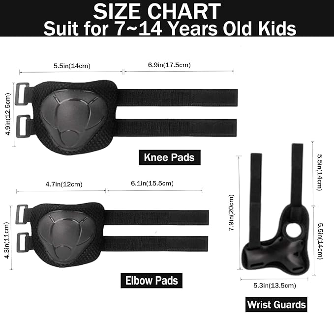 Kids/Youth Knee Pads Elbow Pads for 3-14Years Boys Girls 6 in 1 Kids Protective Gear Set Adjustable for Skating Cycling Bike Rollerblading Scooter Roller Skates
