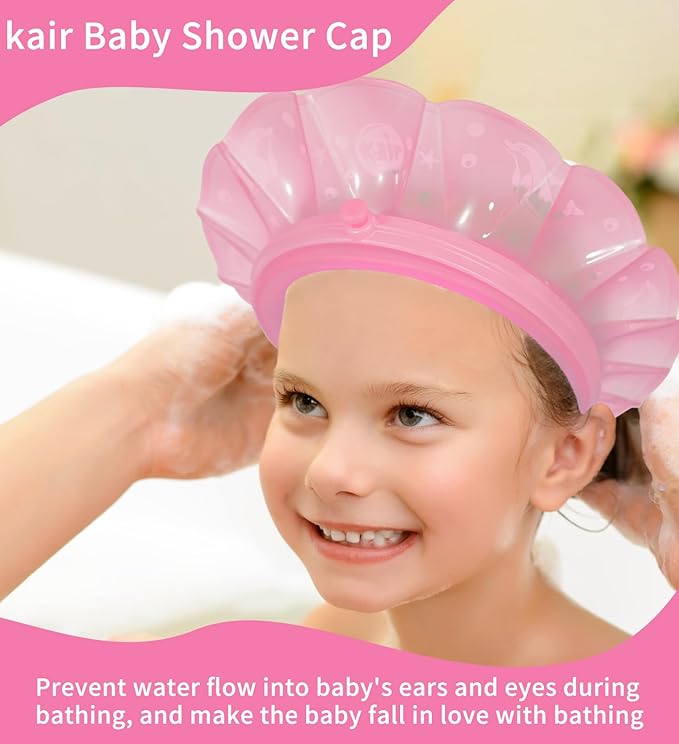 kair Baby Kids Shower Cap Soft Adjustable Silicone Toddler Bath Visor Children Hair Washing Hat Keep Kids Shield Water Out of Eyes & Ears (Pink, Head Size 17"-24" More Than 24 Months)