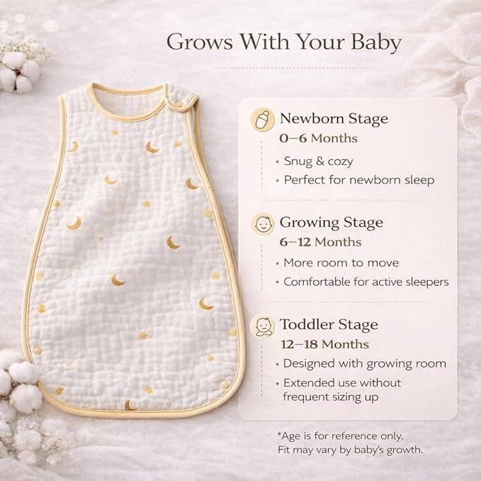 Baby Sleep Sack, Organic Cotton Wearable Blanket, Sleeveless Adjustable Sleeping Bag