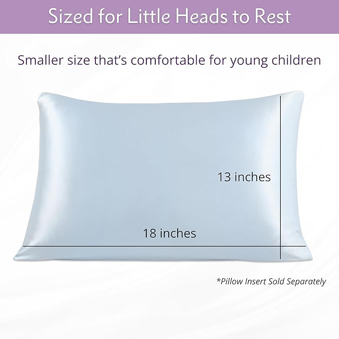 Mulberry Park 19 Momme Silk Pillowcase for Kids & Toddlers - Prevents Bed Head & Frizz, Gentle on Delicate Skin & Hair - Grade 6A Pure Mulberry Silk - 13" x 19" / Bedtime Blue