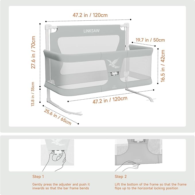 3 in 1 Portable Crib,Folding Bedside Crib Side Bed Rail Guard, Breathable Visual Mesh Window Cot Side Baby Bed, Infant/Baby Boy/Baby Girl, Gray