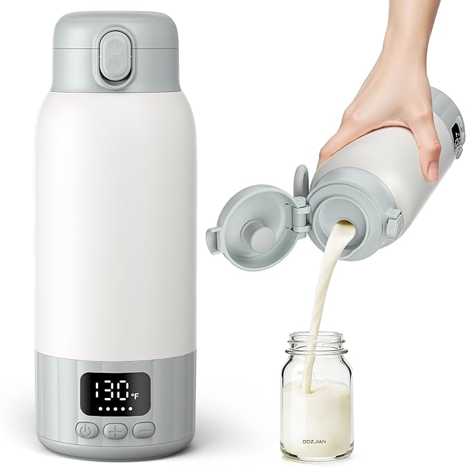 Portable Bottle Warmer for Travel, 17 Ounces Milk Warmer On The Go, Fast Heating for Breast Milk, Formula, Water, Temp Control 98°F -131°F, Baby Essentials for Outdoor Airplane Car Journey