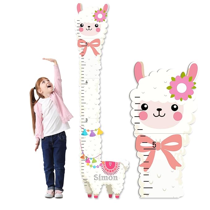Woodemon Personalized Child Growth Charts, Alpaca Wooden Kids Height Wall Chart, Height Measurement for Wall Kids Room Nursery Decor