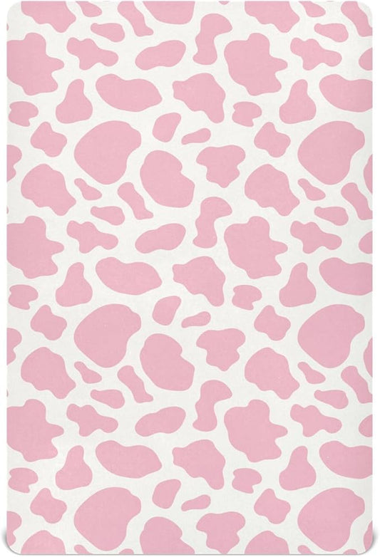 Cow Print Skin Pink Crib Sheets Soft Breathable Fitted Baby Crib Sheets Mattress Cover for Girl Boys, 52" x 28" x 9"