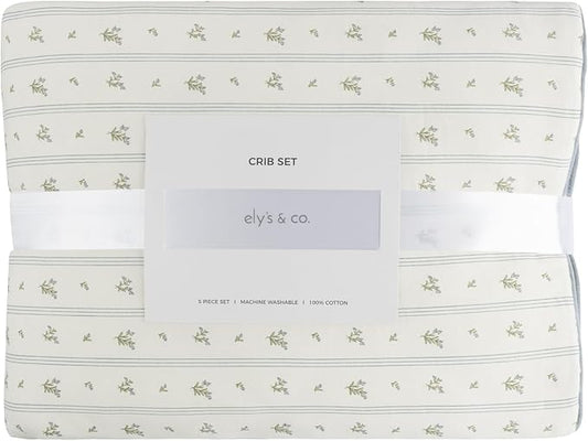 Ely's & Co. Crib Bedding Set for Boys, Toddler Bedding Set, 5 Piece Set Includes - 2 Fitted Crib Sheets/Toddler Bed Sheets, Quilted Comforter and Decorative Pillow, Blue Linear Berry Collection