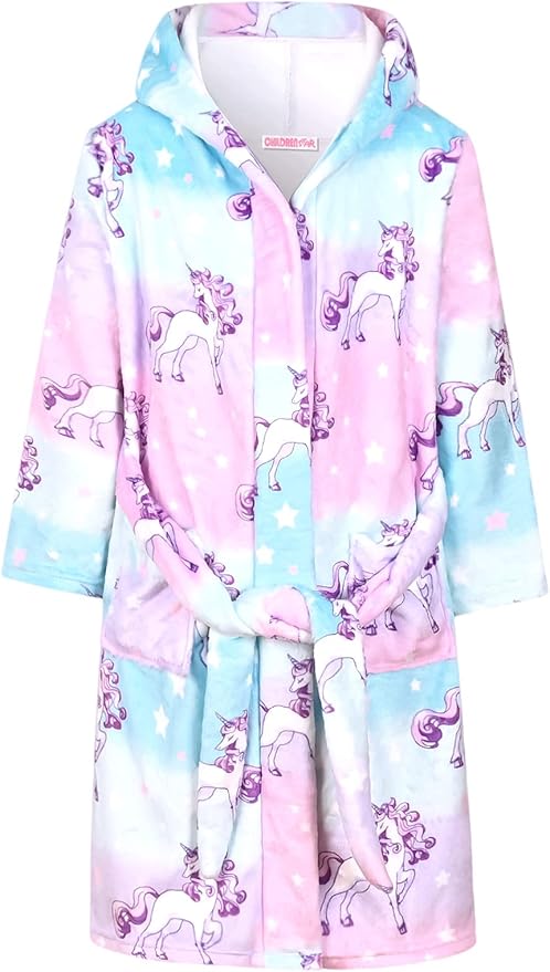 CHILDRENSTAR Girls Robe Kids Bathrobes Plush Soft Fleece Pajamas Sleepwear