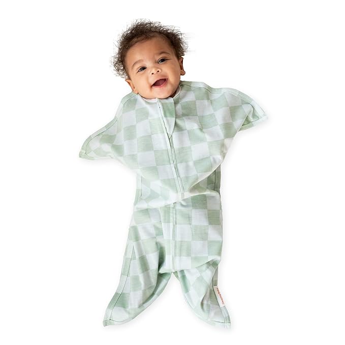 SleepingBaby Zipadee-Zip Transition Swaddle - Cozy Baby Swaddle Blanket with Zipper Convenience - Roomy Wearable Blanket for Easy Diaper Changes - Sea Green/Blue, Small (4-8 Month)