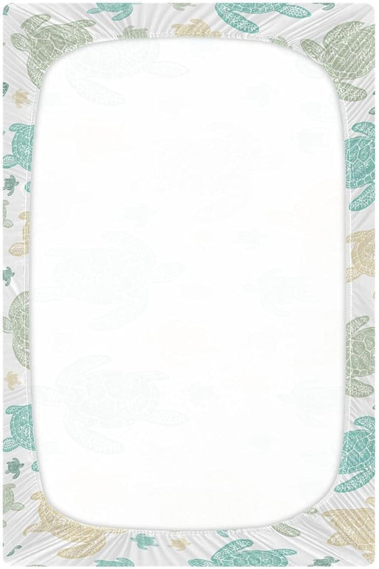 Sea Turtles Crib Sheet for Boys Girls, Super Soft Breathable Fitted Crib Sheet for Standard Crib & Toddler Mattress, Nursery Sheet, 28x52 in