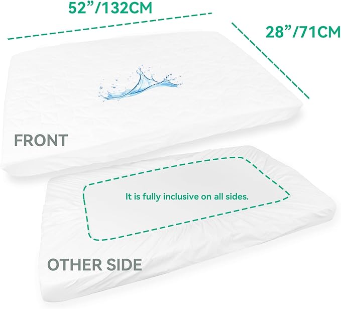 Baby Mattress Protector Cover Waterproof Cover, Quilted Baby Bed Mattress Protective Film, Suitable for Children's Bed mattresses (White, 52"x28")