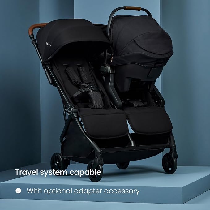 Silver Cross Jet Double - Full Size Side by Side Double Infant & Toddler Stroller - Lightweight, Compact & Easy to Fold, with All-Terrain Wheels – Disney Park Approved, Space Black
