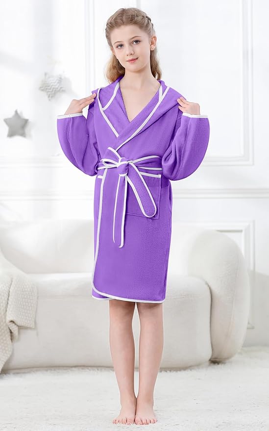 Umeyda Boys Girls Bathrobe Soft Towel Hooded Robe Kids Terry Cloth Cotton Robes, 3-12 Years