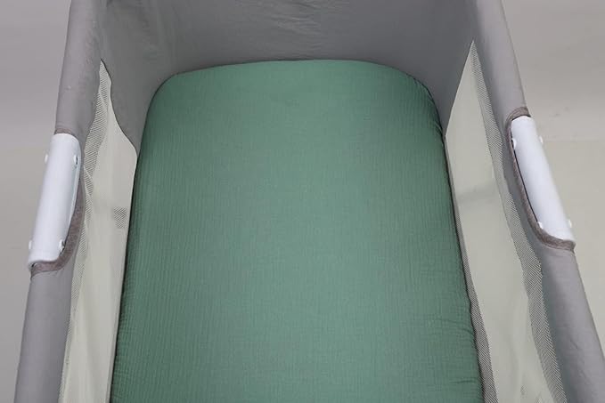 Onacosht Muslin Bassinet Sheets 24" x21" Compatible with Graco Pack ‘n-Play Dome LX Bassinet, Small Round Bassinet Sheets 2 Pack 100% Cotton Grey and Green