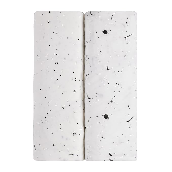 Ely’s & Co. Changing Pad Cover, Diaper Changing Table Sheets, 2 Pack, Cradle Sheet Set for Baby Boys/Girls, 100% Jersey Knit Cotton, Black and White Celestial Collection, 32”x16”x5”