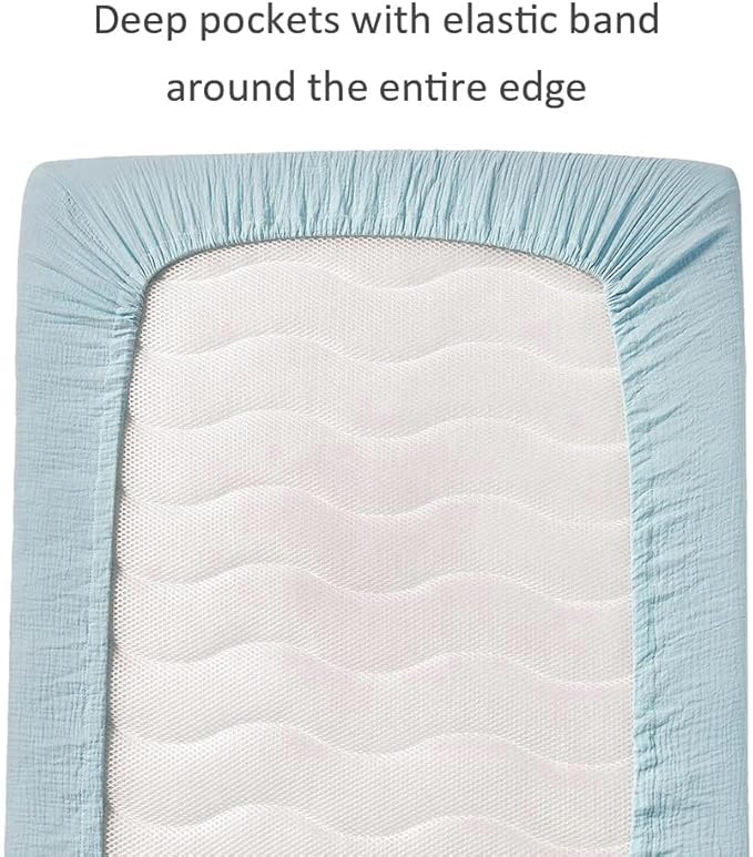 Muslin Crib Sheets for Baby Boys Girls, Neutral Fitted Crib Mattress Sheet for Standard Crib and Toddler Mattress, Soft and Breathable Bed Covers, 28” x 52” (Light Blue)