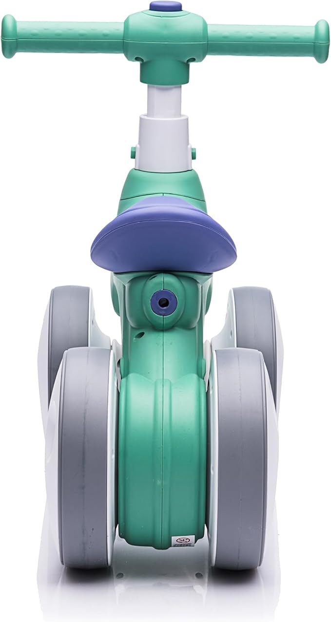 Baby Balance Bike 1 Year Old with Music, Lights, Bubble Machine, 4 Wheels Pedal-Less Toddler Ride on Toys for 12-36 Months Birthday Gift, Toddler boy Toys Ride on car （Dark Green&Blue）