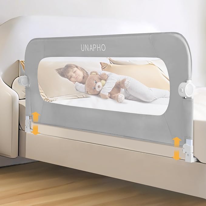 Bed Rail for Toddlers,Swing Down Kids Bed Rails Guard for Twin,Full,Queen,Bunk Size Bed,Extra Tall Child Bed Rail Guard with Reinforced Anchor Safety System(Grey,47 Inch)