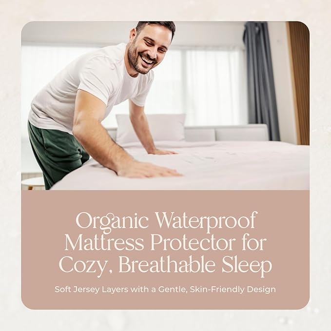 Organic Waterproof Mattress Protector Cal King - 100% Waterproof Mattress Pad with Quiet & Breathable Triple Layer Protection - Fairtrade & GOTS Certified Durable Machine Washable Design (Cal King)