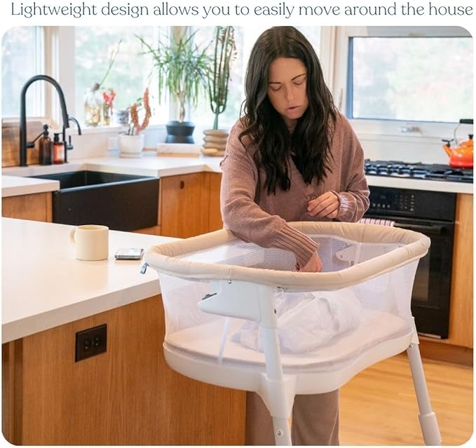 HALO® BassiNest® Lite – Breathable Baby Bassinet Slides Over Bed with Mesh Walls for Airflow & Visibility, Lowering Wall for Easy Access, Portable & Lightweight, Fits Most Beds