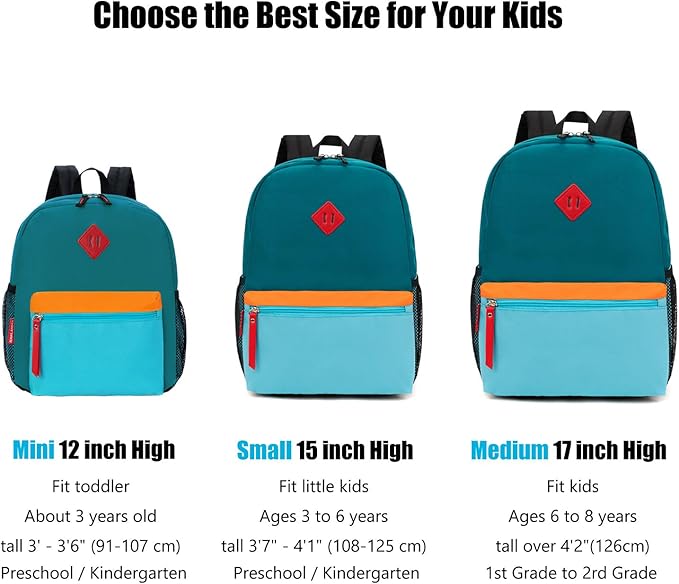 HawLander Little Kids Backpack for Boys or Girls, Toddler School Bag Fits 3 to 6 years old, D Green Blue, 15 Inch