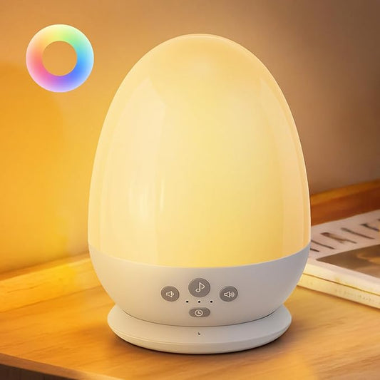 JolyWell Night Light for Kids, Baby Night Light with Sound Machine, RGB Egg Night Light for Nursery, Stepless Dimming, Touch Control, Night Lamp for Kids Bedroom, Safe & Harmless, Eye-Caring