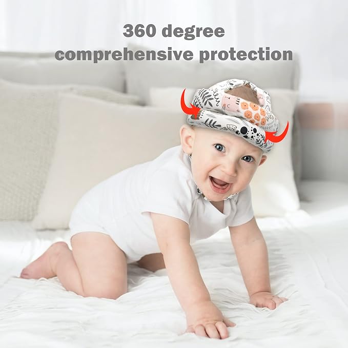 Baby Head Protector Baby Helmet for Crawling Walking, No Bumps Safety Head Adjustable Protective Cap for Walking, Playing (Cat)