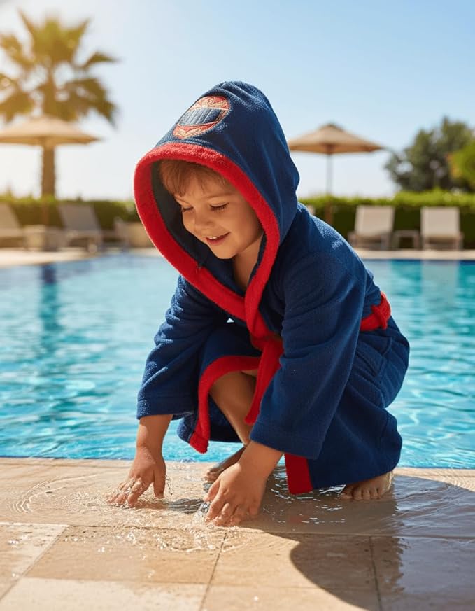 BAGNO MILANO Kids Organic Turkish Cotton Hooded Beach Cover-Up Towel, GOTS Certified, for Boys and Girls (Driver Navy, 3-4 Years)