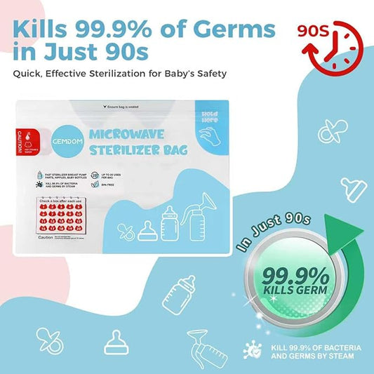 15 Pack Microwave Steam Sterilizer Bags Plus, Large Size for Baby Bottles Soothers, Teethers, Breast Pump Parts, Training Cups and Accessories, 20 Uses Per Bag, Baby Travel Essential