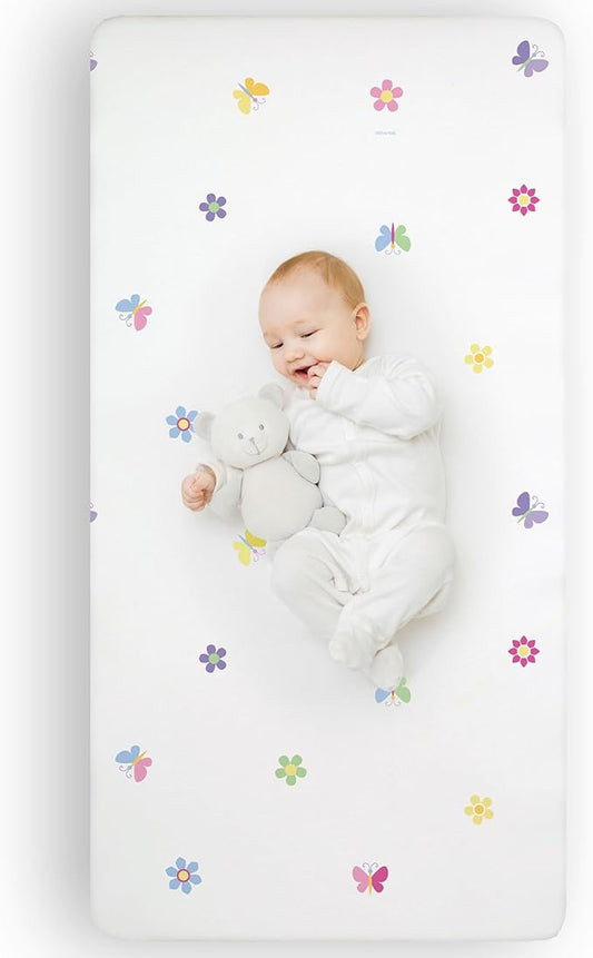 Wildkin Kids 100% Microfiber Crib Sheet – Soft, Breathable Fitted Sheet - Butterfly Garden