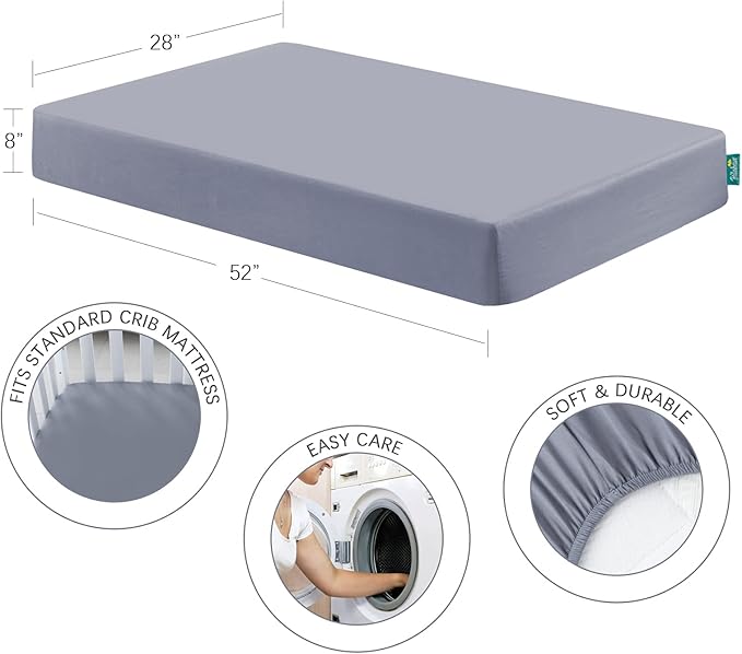 Biloban 3-Piece Toddler Sheet Set Microfiber, Toddler Bedding Set Includes Crib Mattress Sheet, Flat Sheet and Envelope Pillowcase, Silky Soft, Breathable and Lightweight, Grey