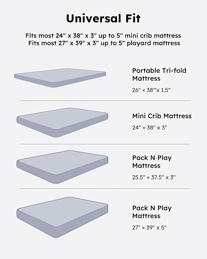 Pack and Play Sheets Fitted, Mini Crib Sheets 2-Pack for Pack N Play Mattress, Stretchy Playpen Sheet for Boys Girls, Softness and Breathable, 38" x 26"