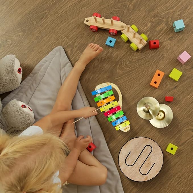 Stoie’s Percussion Toddler Musical Instruments, Montessori Wooden Set of Musical Instruments for Kids Ages 3-5, 5-9, 9-12- Baby Musical Toys with Baby Xylophone, Kids Mini Band Musical Instruments