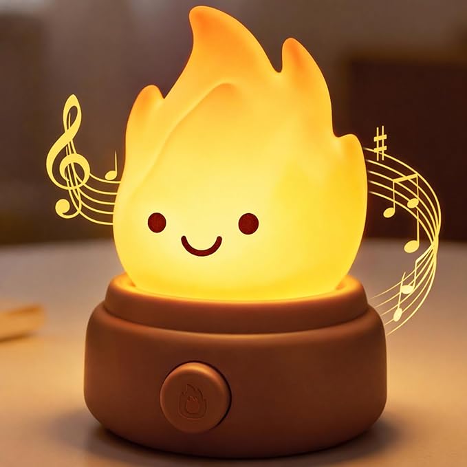 2026 Upgrade Campfire Night Light with White Noise, Portable Desk Lamp, Cute Silicone Flame Lights, Flameless Candles Lamps for Indoor Outdoor Table Decor, Funny Lamp Gifts for Kids Boys Girls