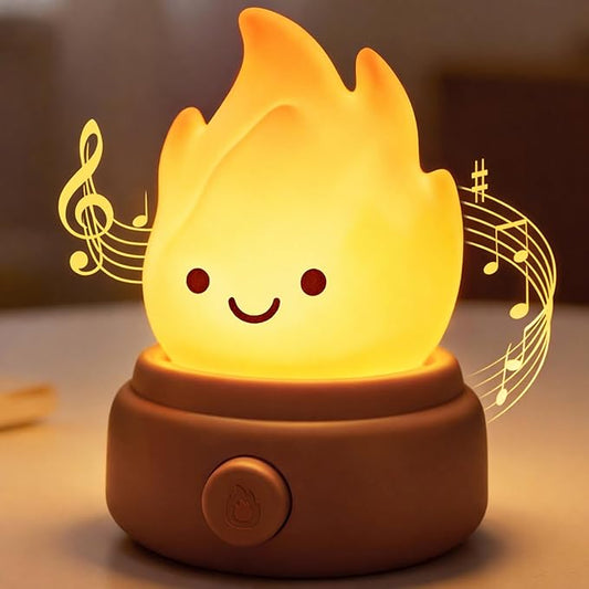 2026 Upgrade Campfire Night Light with White Noise, Portable Desk Lamp, Cute Silicone Flame Lights, Flameless Candles Lamps for Indoor Outdoor Table Decor, Funny Lamp Gifts for Kids Boys Girls