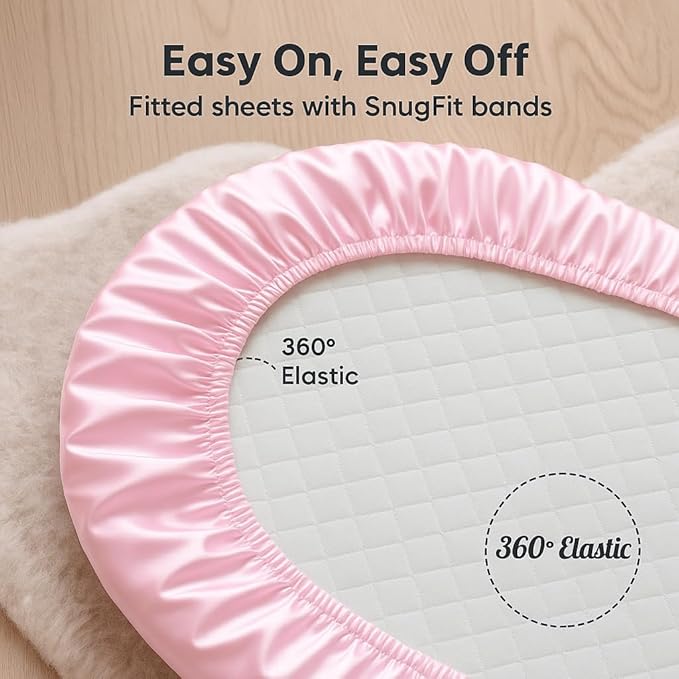 Satin Bassinet Sheet, Great for Baby Hair, Soft Silk Feeling Sheet for Cradle Bassinet Mattress Pad, for Girls Gift Newborn and Infant(Pink & Purple)