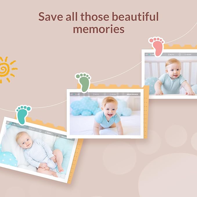 Baby Monitor with Camera and Audio, 5’’ Screen & App, 2.4GHz WiFi Secure Link, Sleep Tracking, Cry Detection, Night Vision, Temp & Humidity Monitor, 2-Way Talk, 5GB Cloud Storage, 4-in-1 Mount