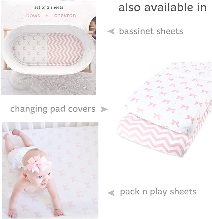 Baby Crib Sheets Girl 2 Pack | Jersey Cotton Fitted Crib Sheet Set and Toddler Bed Sheets | Pink Baby Girl Crib Sheets | Standard Crib and Toddler Bed Mattress Size 28 x 52 Inch