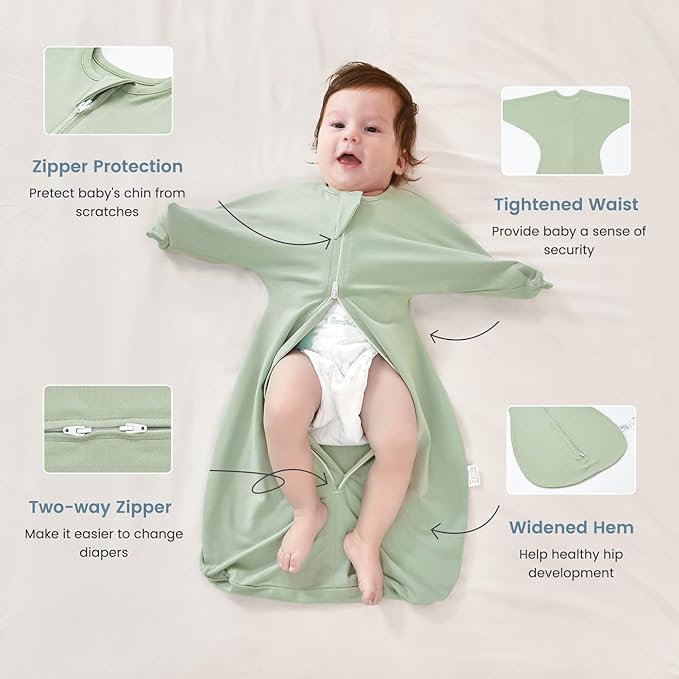 ZIGJOY Baby Transitional Swaddles for Newborns: 0.5 Tog Arms Up Sleep Sack 3-6-12 Months Soft Cotton Shark Fin 2 Way Zipper